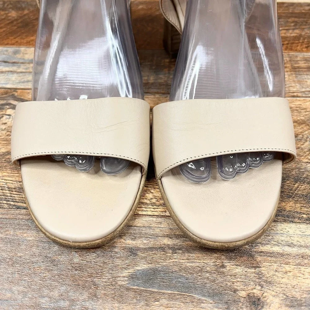 VINCE Josslyn Nude Leather Wooden Block Heel Sandals Ankle Strap Women's 8.5 - Picture 5 of 10